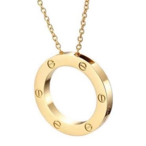 Engraved 750/18k Gold filled Circle Pendant Necklace - Women Jewelry - Picture 3 of 6